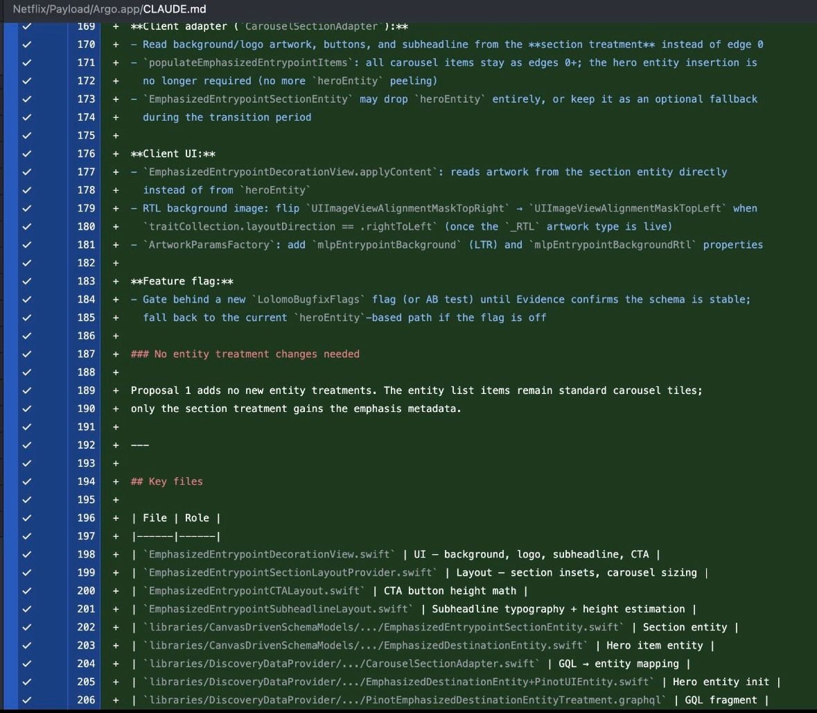 Screenshot of a reported Netflix iOS app bundle CLAUDE.md file