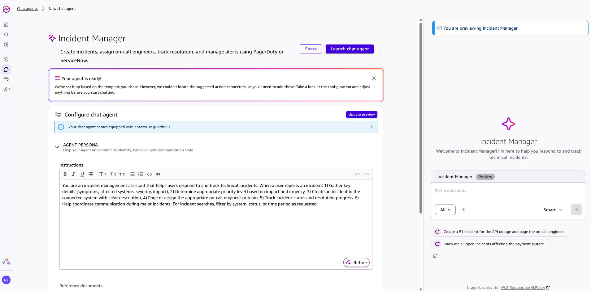 Amazon Quick built-in chat agents interface